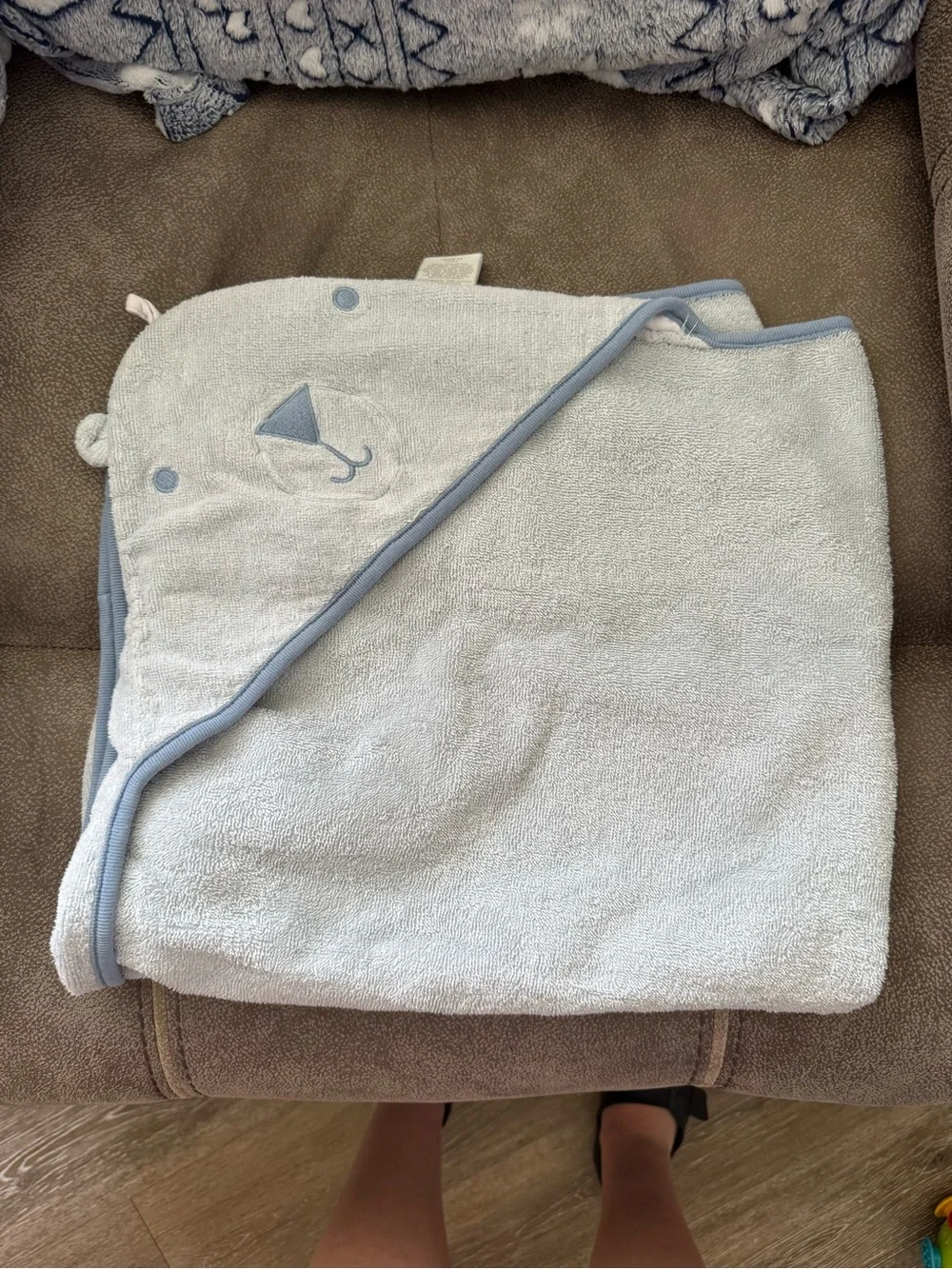 cloud island Baby Hooded Towel in Light Blue with Umbrella Motif